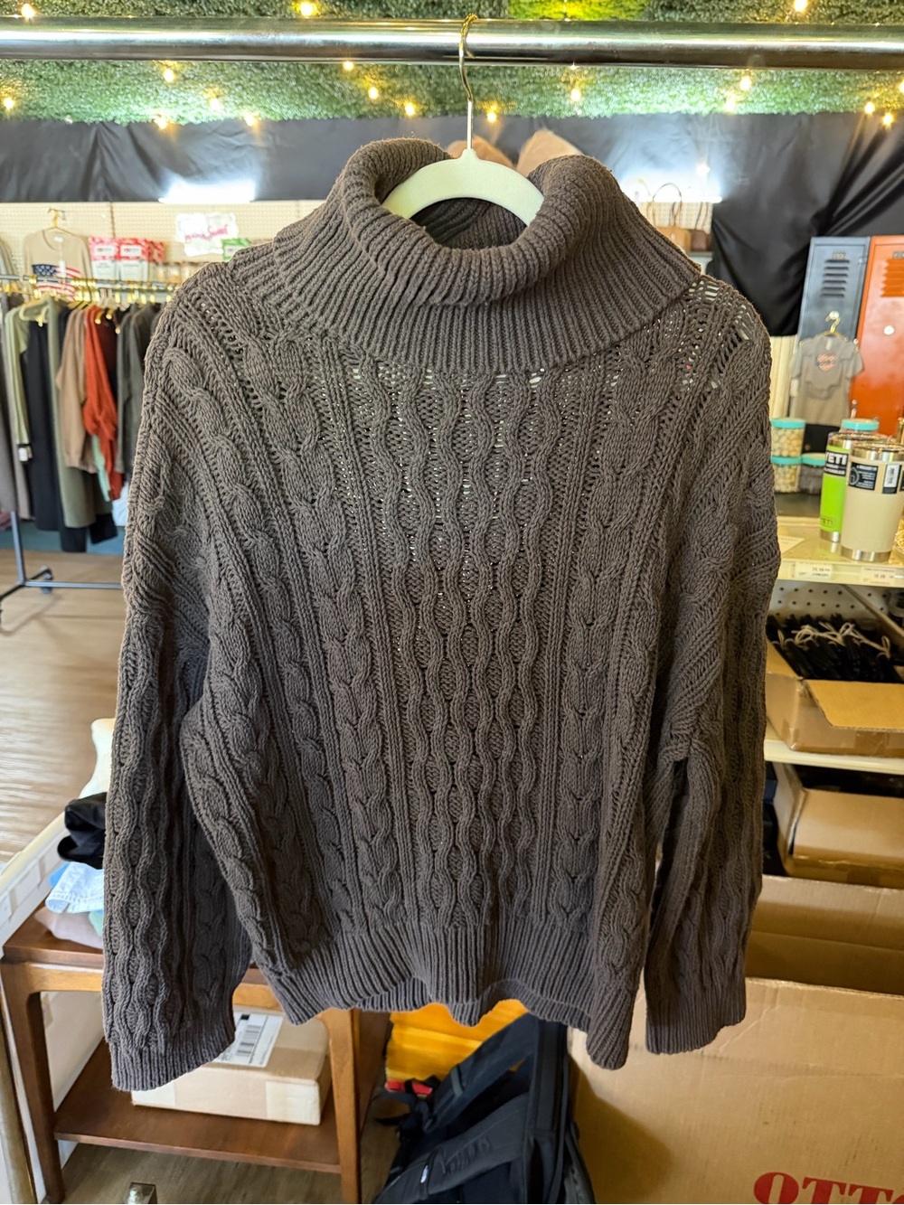 Pilcro Brown Cable-Knit Turtleneck Sweater (BOX 5)